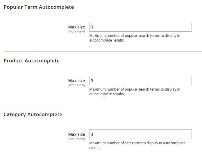 Autocomplete base settings